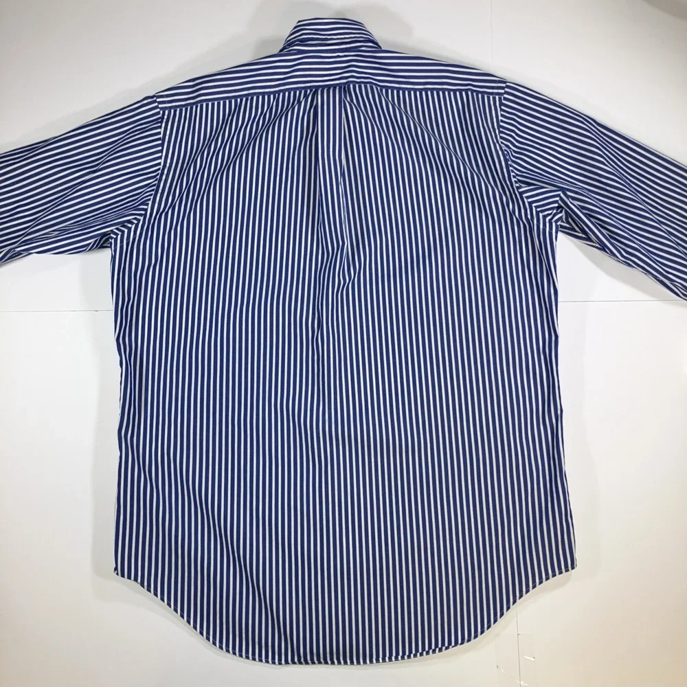 Vintage Polo Ralph Lauren Shirt Mens M Blue White Striped Made Hong Kong Cotton